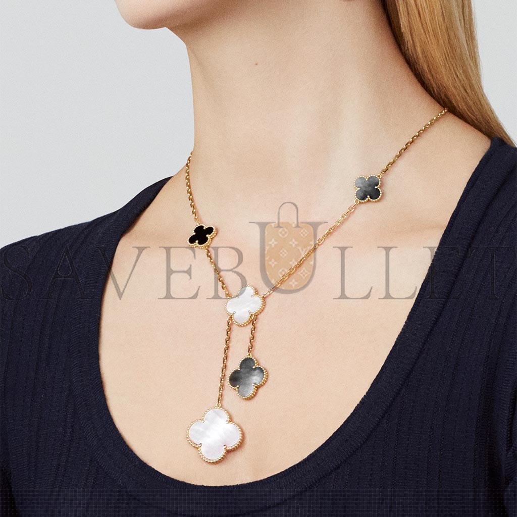 V*N CL*F arpels magic alhambra necklace, 6 motifs - yellow gold, mother-of-pearl, onyx vcard79200